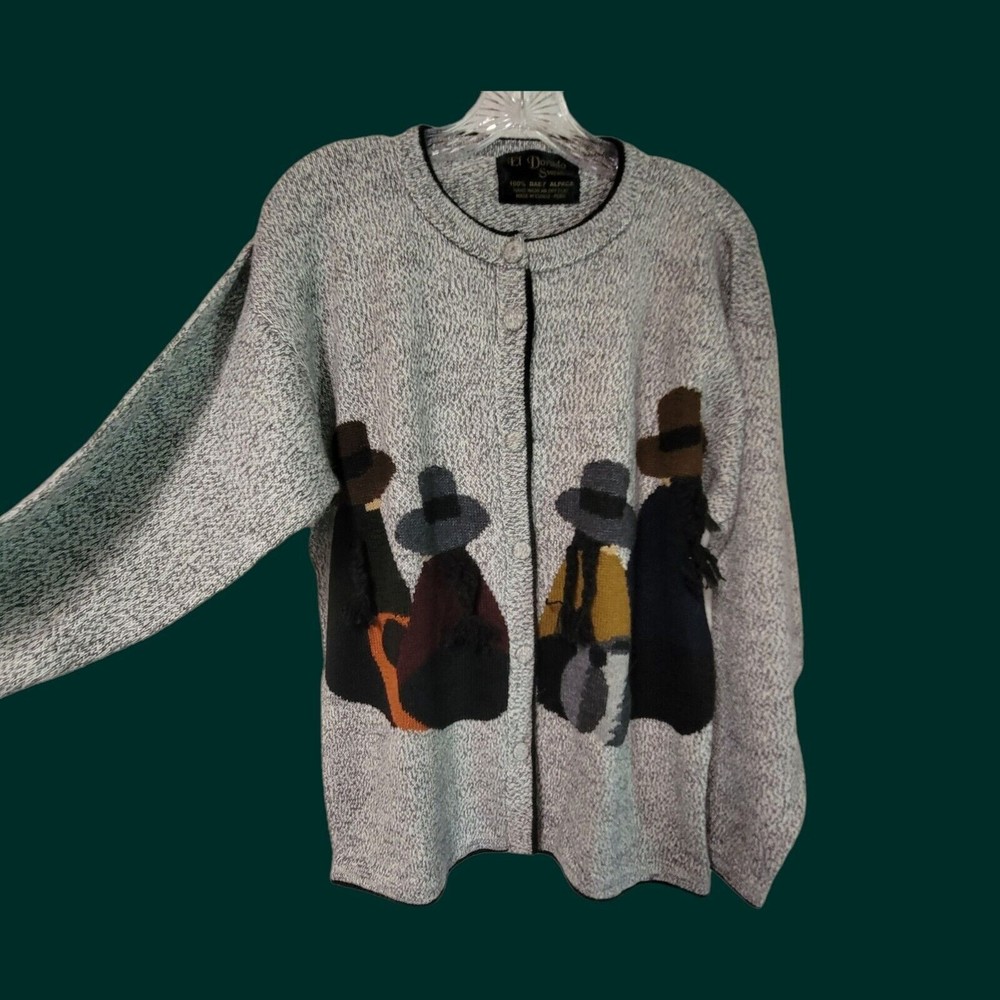 Vintage 100% Baby Alpaca Sweater Button Up Cardigan Peruvian Natives El Dorado‎